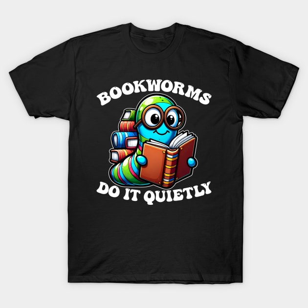 Bookworm Buddy Reading Lover Adorable Nerd Worm Tee T-Shirt by JJDezigns